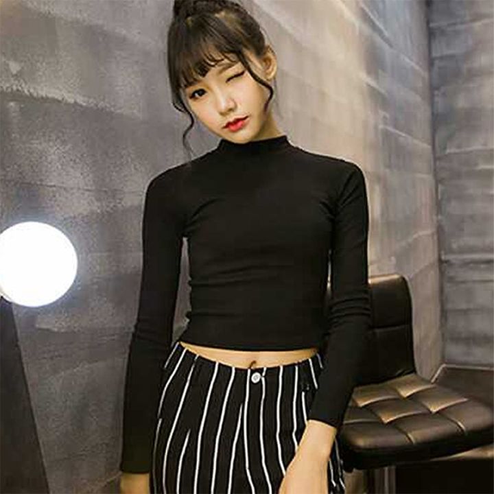 Women%20Slim%20Soft%20Elastic%20Turtleneck%20Solid%20Crop%20Tops%20Girl%20Long%20Sleeve%20Short%20T-Shirts%20Tees%20Female%20Spring%20Autumn%20Short%20Casual%20Tee%20-%20Image%206