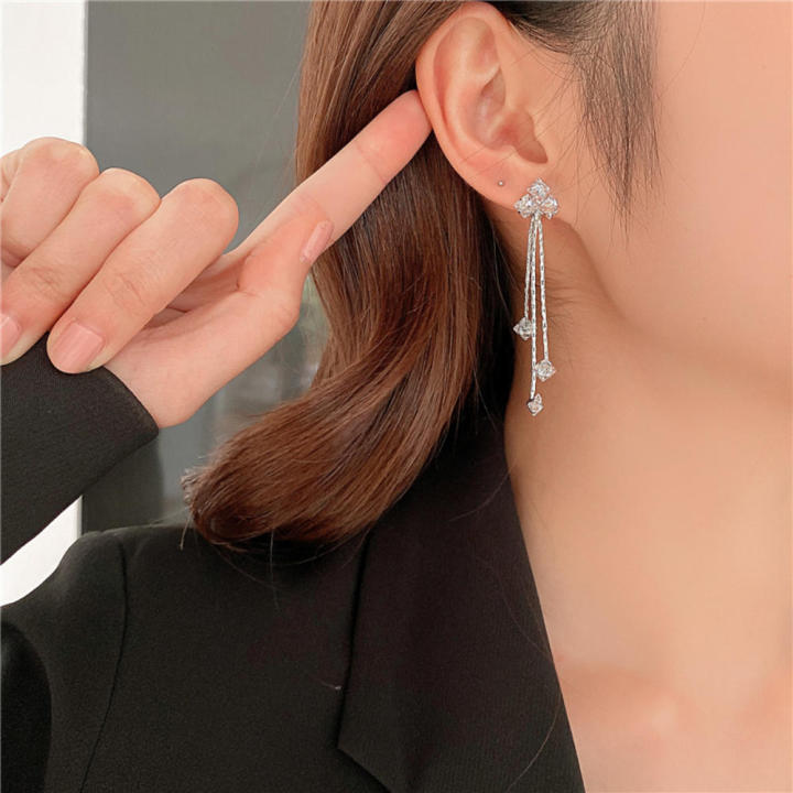 Long Temperament Tassel Drop Dangle Ear Clip On Earrings For Not