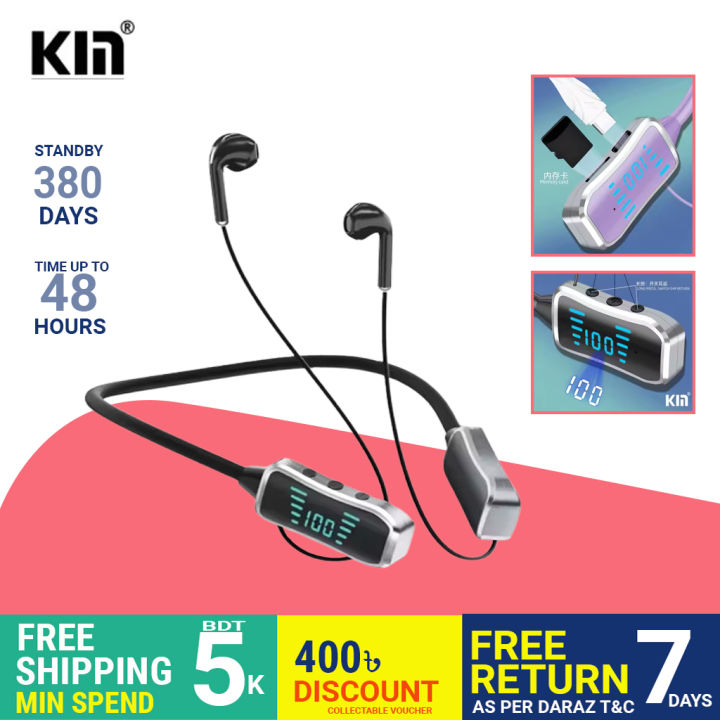 KM KL50 Wireless Bluetooth Neckband – HD Sound, 48 Hours Play Time , LED Display