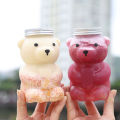 1pcs Cute Bear Shape Disposable Drink Containers 500ml Little Bear Bottle Sitting Bear Transparent Plastic Bottle with Lid. 