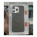 Aluminium Metal Leather Magsafe Case Cover For Iphone 11,12,13,14,15 Pro & Pro Max Series - Titanium. 