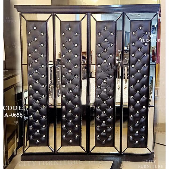 A-0658 Mirrored Glass Model Leather 4Palla / 4Door / 2Part Almirah