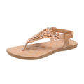 Cross border women's shoes foreign trade plus size bohemian herringbone sandals women's shoes summer new clip-toe flower flat shoes.