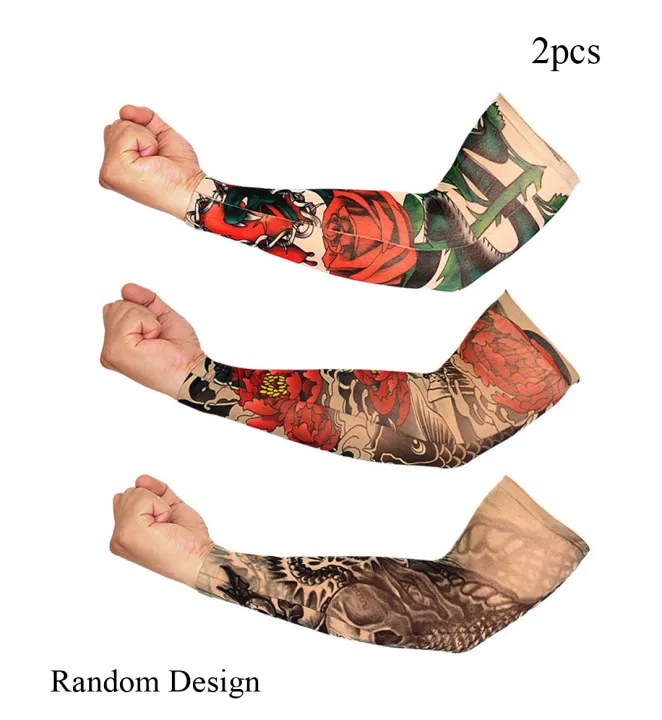 2pcs%20Set%20Nylon%20Outdoor%20Tattoo%20Print%20Arm%20Sleeves%20For%20Driving%20Riding%20Climbing%20Sunscreen%20Arm%20Cover%20-%20Image%202