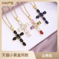 European and American Fashion Cross Pendant Necklace Women's All-Match Copper Plated Real Gold Inlaid Zircon Couple Sweater Chain Accessories.