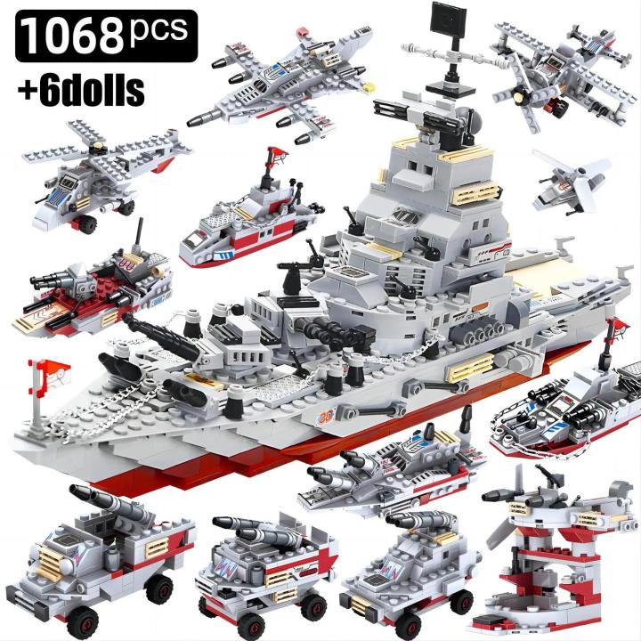 Navy War Chariot Ship Army Boat Plane Model Warships Building Blocks Construction Set for Boys Bricks Toys Christmas Gifts KankongAgu