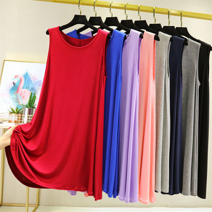 Large%20Size%20Modal%20Nightdress%20Women's%20Summer%20Thin%20Loose%20Sleeveless%20Dress%20plus-Sized%20Pajamas%20Vest%20Dress%20round%20Neck%20Casual%20Skirt%20-%20Image%208