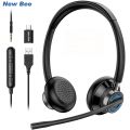 New Bee USB Headset with Mic Mute for PC 3.5mm Business Headphones with Rotatable Microphone Noise Cancelling for Call Center.