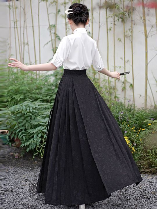 New%20Chinese%20Style%20Jacquard%20Horse-Face%20Skirt%20Improved%20Hanfu%20Women's%20Clothing%20Summer%20New%20Han%20Elements%20Daily%20Long%20Skirt%20Suit%20-%20Image%202