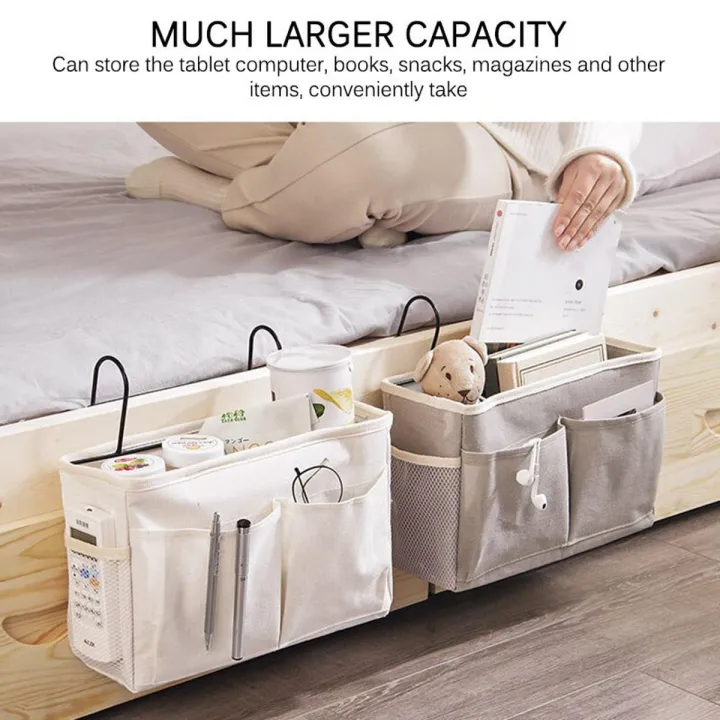 【DM bag factory Store】Bedside Storage Organizer Hanging Storage Dorm Room Phone Book Magazine Bag Holder With Hook Pocket