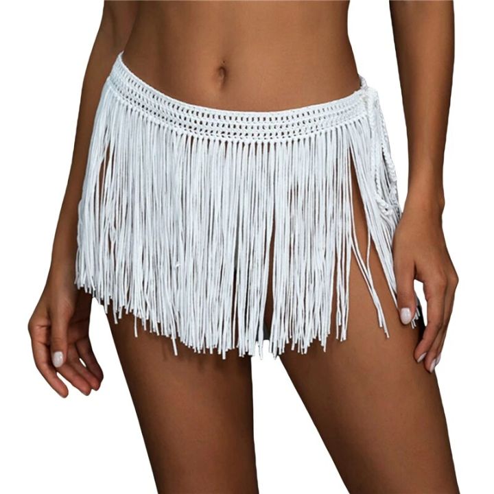 Crochet Beach Skirt Cover Up for Women Sexy Tassels Maxi Mini Skirts Bikini Knit Summer Beach Cover-Ups Swimwear Bottom