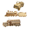 3D Puzzles Movable Classic Steam Train,Car,Jeep,Truck Assembly DIY Toys Gift for Child Adult Wooden Model Building Blocks Kits MuXiaRe.