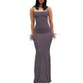 Women Sleeveless Fish Tail Dress, Solid Color Spaghetti Strap Bodycon Long Skirt. 