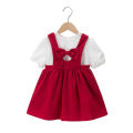 Mai Xiu Xiu Xiu Girls Dress Spring and Summer Bow Puff Sleeve Strap Dress Baby Children's Wear Two-Piece Set. 
