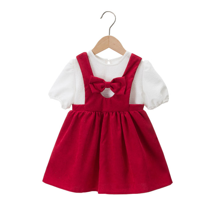 Mai%20Xiu%20Xiu%20Xiu%20Girls%20Dress%20Spring%20and%20Summer%20Bow%20Puff%20Sleeve%20Strap%20Dress%20Baby%20Children's%20Wear%20Two-Piece%20Set%20-%20Image%205