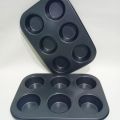 6 Round Non Stick Muffin and Mini Cupcake Mold - Black. 