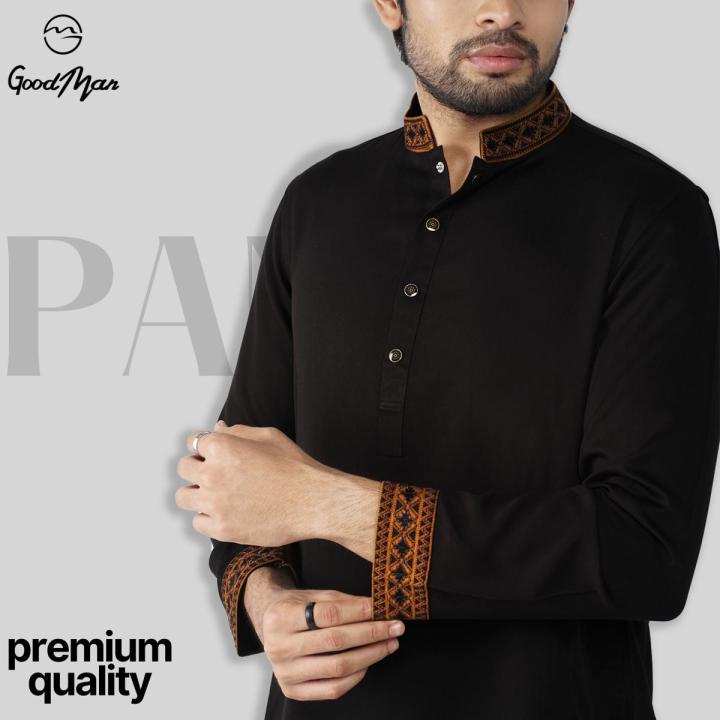 GoodMan Premium Black Color Semi Long Panjabi for Men.