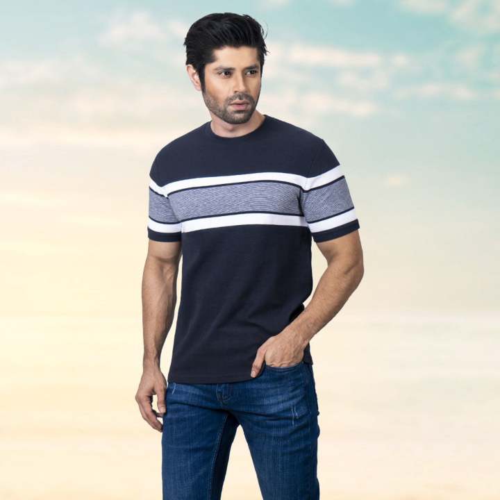 Richman Cotton Contrasted Color Round Neck T shirt For Men