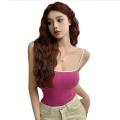 Women Summer Sleeveless Camisole, Spaghetti Strap Contrast Color Low Cut Slim Fit Tank Tops.
