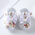 Newborn Baby Flower Print Shoes Summer Baby Girl Cute Bow Floral Print Breathable Princess Shoes Soft Sole Flat Anti-Slip Sandals(0-12 Month) - Baby Shoes Girls. 