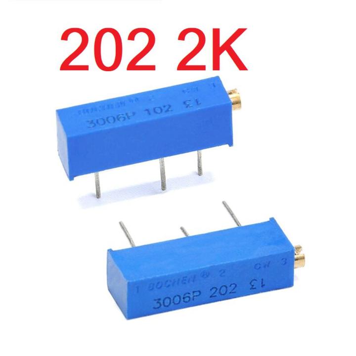 3006 MULTITURN 202 2K Ohm Potentiometer 2K 750mW 3 Pin Leads 19mm Side Linear Shape Trimming 202 Potentiometer VR Pot Variable Resistors 2K Potentiometer 104 Trimpot Trimmer