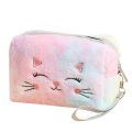 Cartoon Plush Cat Cosmetic Bag Women Colorful Makeup Pouch Portable Toiletry Bag Travel Organizer Female Beauty Case.