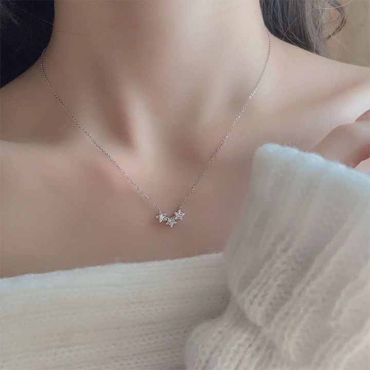 Fashion Shinny Star Necklace Cute Korean Style Multi-Star Pendant Jewelry  Exquisite Niche Clavicle Chain For Women Birthday Gift Qoddess