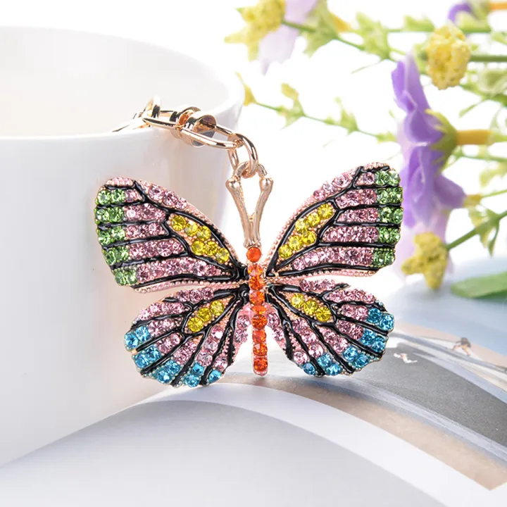 Women%20Stylish%20Multicolor%20Butterfly%20Rhinestones%20Keychain%20Key%20Ring%20Bag%20Ornament%20-%20Image%203
