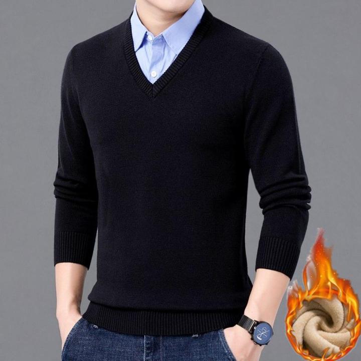 Shirt Collar Sweater Spring and Autumn Men's Business Casual Knitwear Pure Color All-Matching Dad Wear Cotton Knitwear Men's Clothing
