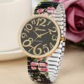 Fashion Women Quartz Watch Large Arabic Number Dial Ladies Wristwatch Unique Elastic Printing Strap Girls Watches Reloj Mujer. 