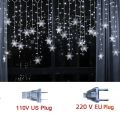 3.2M Christmas Snowflakes LED String Lights Flashing Fairy Curtain Lights Waterproof For Holiday Party Wedding Xmas Decoration. 
