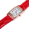 Men Women fashion faux leather band square dial quartz analog wrist watch.