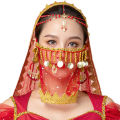Women Belly Dance Tribal Face Veil Halloween Costume Accessory Beaded Masquerade Mask India Dance Outfit Sexy Arabic Princess.