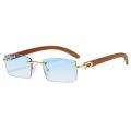 Rectangle Fashion Rimless Sunglasses for Women Men Gangster 90s Frameless Shades Retro Vintage Trendy Wooden Frame Eyewear.