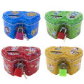 Cute Cartoon Square Tin Metal Piggy Bank Saving Cash Coin Money Box Children Toy Kids Birthday Gifts 4 Color With Lock/Key.