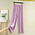Ladies Fashionable New Ice Silk Large Size Wide Leg Pants Casual Home Pants Solid Color Pajama Pants Pantalones. 