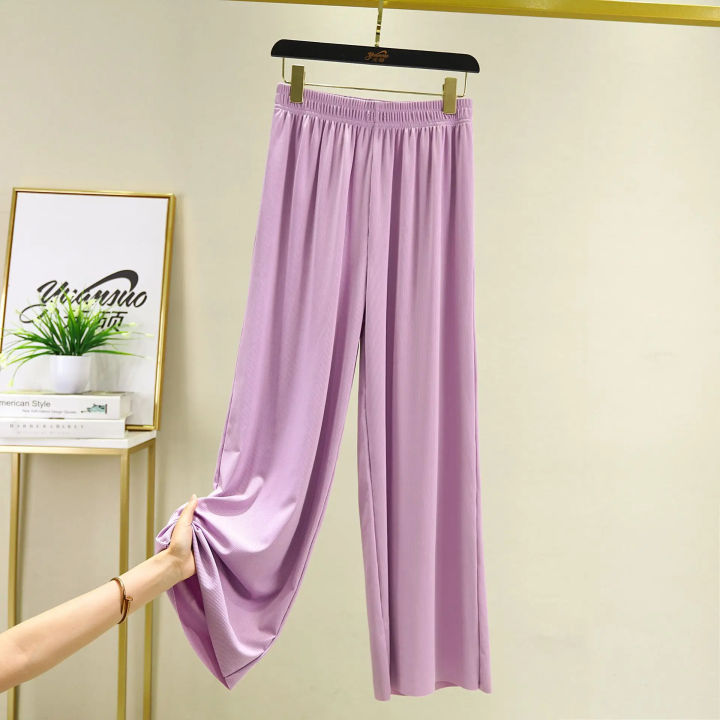Ladies%20Fashionable%20New%20Ice%20Silk%20Large%20Size%20Wide%20Leg%20Pants%20Casual%20Home%20Pants%20Solid%20Color%20Pajama%20Pants%20Pantalones%20-%20Image%208