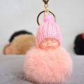 Wooled Doll Shaped Key Ring - Pink and Grey - Doll. 