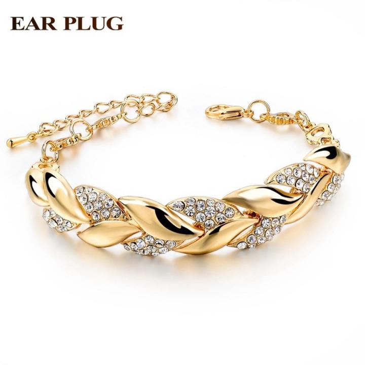 1 Pcs Ladies Bracelet For Women Girls Rhinestone Leaves Bracelets Chain Bangle Luxury Wedding Jewelry Simple Fashion Elegant