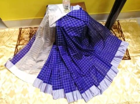 Fashionable%20Blue%20&%20Silver%20Colour%20Dhupiyan%20Silk%20Check%20Saree%20For%20Women%20Without%20Blouse%20Piece%20-%20Image%203