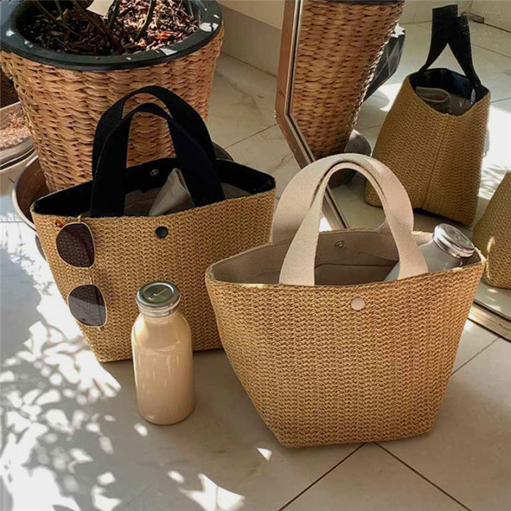 Elegant Ladies Straw Woven Handbag Women Holiday Beach Casual Tote Top-Handle Bags Fashion Retro Shoulder Bags