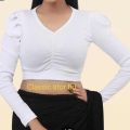 Crop Top Blouse For Women All Season Cotton Spandex Fabric Long Sleeve Casual Style Multiple Color. 