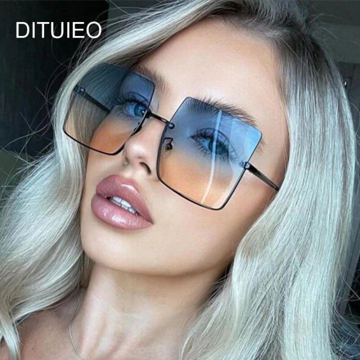 Fashion Oversized Square Sunglasses Women Brand Retro Big Frame Sun Glasses Female Metal Semi-Rimless Designer Oculos De Sol