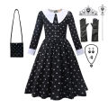 Wednesday Addams Cosplay Dress for Girl Kids Movie Wednesday Cosplay Costumes Black Gothic Dresses Halloween Party Women Clothes.