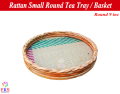 Rattan Small TEA Tray Round Shape Full 10'' Inc - Cane Handmade Serving Try / Uniq Food Basket..