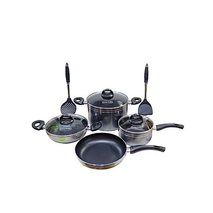 Non-Stick 9 Piece Regular Bottom Cookware Set - Grey and Black