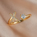 Cross border amazon new rose gold letter white diamond open ring hand ornament men's and women's personality unique ring wholesale. 