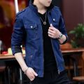 Men's Jacket Korean Version Trend Standing Collar Spring and Autumn Season Thickened Denim Workwear Pure Cotton Coat Top Clothes.