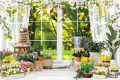 Laeacco Spring Garden Photography Backdrop Window Sill Flowers Grass Forest Natural Scene Baby Birthday Portrait Background. 