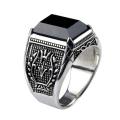 Stainless Steel Black Natural Stone Mens Finger Ring - Ring For Men.